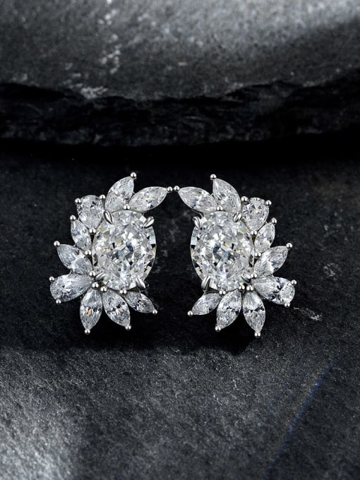 White [e 2049] 925 Sterling Silver High Carbon Diamond Geometric Dainty Stud Earring